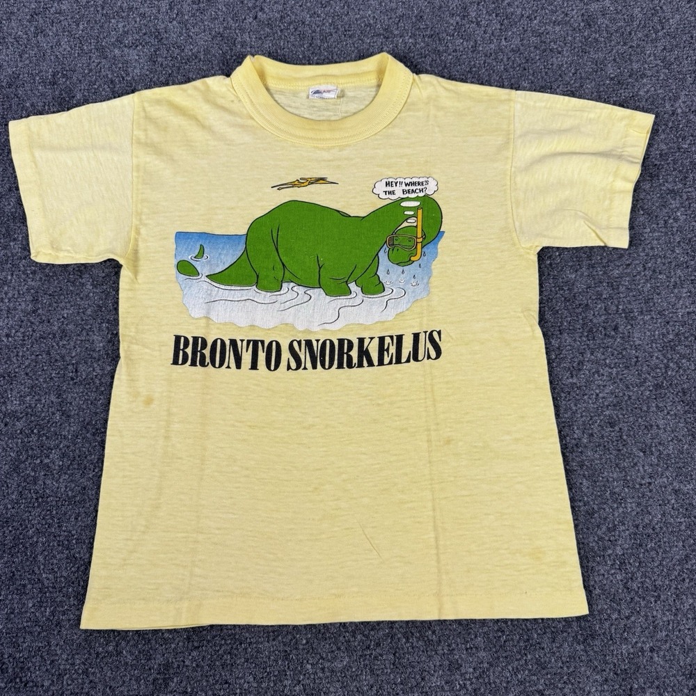 Vintage Bronto Snorkelus Dinosaur Beach T‎ Shirt Kids M 10/12 Made USA Funny 80s
